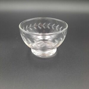 Vintage Etched Glass Dessert Bowl with Laurel Leaf‎ Motif – Clear Footed Dish